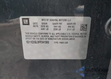 2015 Chevrolet Malibu 1Lt z USA, uszkodzony, nr VIN 1G11C5SL3FF341360